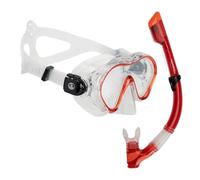 AQUASTIC Jetty Masque de plongée 2 en 1 et sifflet - Couleur Rouge - pour Adulte - avec Verre trempé - Tablier et Embout buccal en Silicone hypoallergénique - pour la mer et Les Vacances - Étanche