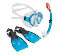 AQUASTIC Shelly Kit de plongée 3 en 1 pour Enfant 33/38 - Masque et Palmes - Couleur Bleu foncé - Masque réglable - Embouchure hypoallergénique - pour la mer et Les Vacances - Confort étanche