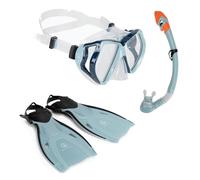 AQUASTIC Shoal Kit de plongée 3 en 1 pour Adulte Masque de plongée et Palmes pour Adulte Couleur Bleu Taille 38/42 Masque avec Double Verre trempé Embout buccal en Silicone hypoallergénique