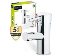 AquaSu® 795500 Lea Mitigeur de lavabo avec buse de mitigeur à levier unique pour salle de bain avec cartouche en céramique, robinet haute pression, garniture excentrique, noyau en laiton, chromé
