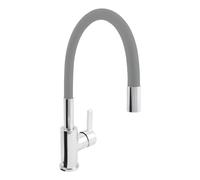 AquaSu® 795890 Lago Multi 2.0 Robinet de cuisine avec buse mélangeur à économie d'eau, position eau froide, robinet d'évier en chrome gris, bec malléable et orientable, fixation par le haut