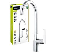 AquaSu® 798150 Amelia Robinet d'évier avec buse de mitigeur économiseur d'eau, position eau froide économique, bec haut, cartouche en céramique, fixation de tige, noyau en laiton, chromé