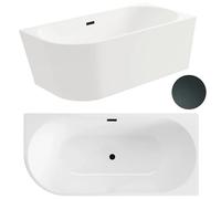 Aquauno - Baignoire d'angle autoportante à droite - 160 x 80 cm - Ovale - En acrylique sanitaire de qualité supérieure - Baignoire en acrylique avec bonde clic-clac, trop-plein, couvercle et bonde