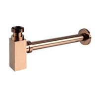 AquaUno Siphon de lavabo rectangulaire or rose - Siphon en laiton - Siphon anti-odeurs - Tuyau de vidange réglable pour lavabo de salle de bain