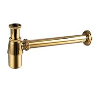 Aquauno - Siphon de lavabo rond en laiton doré G1 1/4 - Bonde universelle pour salle de bain - Siphon anti-odeurs - Hauteur réglable - Résistant à la corrosion - Avec ouverture de nettoyage