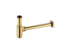 Aquauno - Siphon de lavabo rond en laiton doré G1 1/4 - Bonde universelle pour salle de bain - Siphon anti-odeurs - Hauteur réglable - Résistant à la corrosion - Avec ouverture de nettoyage