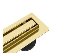 AQUAUNO Slim Caniveau de douche en acier inoxydable 80 cm doré - Extra fin - Débit d'écoulement élevé (49 l/min) - Avec syphon rotatif à 360° - Super plat (57 mm) - Kit complet pour douche au sol dans