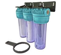 AQUAWATER, 104647, Station de traitement d'eau de pluie avec filtration à 50 et 20 microns, charbon actif, installation facile, compatible Femelle 20/27, durée de vie des cartouches 1 an