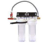 AQUAWATER - Station Filtre Double avec By-Pass - Dimension Standard 9''3/4 - Pour Traitement d'Eau - Ø9''3/4 - Équerre de Fixation et Clé de Desserrage - Blanc