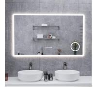AquaWise Miroir Salle de Bain LED 120×70 cm Loupe 3X Éclairage Température Réglable Antibuée Gradateur Mémoire Verre Trempé 5 mm