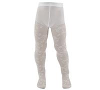 AQUILONE Collants Aurelia, Collants Fille Voile Fantaisie Floral, Collants Cérémonie, Chaussettes Dentelle - Made in Italy, 1 paire blanche, 10 ans