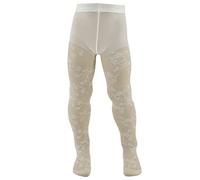 AQUILONE Collants Aurelia, Collants Fille Voile Fantaisie Floral, Collants Cérémonie, Chaussettes Dentelle - Made in Italy, 1 paire de crèmes, 10 ans