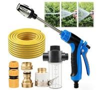 Aquoxis Power Washer : Accessoire de Nettoyeur Haute Pression en Acier Inoxydable - Outil de Nettoyage 15 Fois Plus Puissant - Buse Universelle pour Tuyau d'arrosage (Blue,Washer Set + 5m Hose)