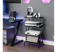 Aquzee Meuble HiFi Bois, Meuble Jeux Vidéo, Petite Table, Table d Appoint Canapé à 4 Etagères, Petits Espaces Espaces Étagère de Rangement pour Équipement Audio, 28P x 45L x 77H cm