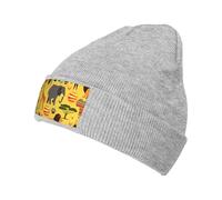 aqwerrea Bonnet en tricot à revers pour homme avec imprimé éléphant d'Afrique - Bonnet à tête de mort - Unisexe - Chapeau uni à revers pour adulte, gris, Taille unique