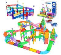 AQXONG 126Pcs Jouet de Bloc de Construction Magnétique de Course sur Piste, Jouets de Blocs de Construction Magnétiques, Bloc Magnétique Jouet avec LED Racing pour Enfants Convient pour 3+ Enfants