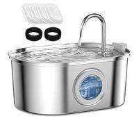 AQXONG 3.2L Fontaine à Eau pour Animaux de Compagnie en Acier Inoxydable, Fontaine à Eau pour Chat Ultra Silencieuse avec Lumière LED, 4Pcs Filtre à Charbon + 2Pcs Éponges (Ellipse, 3.2L)