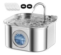 AQXONG 3.2L Fontaine à Eau pour Animaux de Compagnie en Acier Inoxydable, Fontaine à Eau pour Chat Ultra Silencieuse avec Lumière LED, 4Pcs Filtre à Charbon + 2Pcs Éponges (Type de carré, 3.2L)