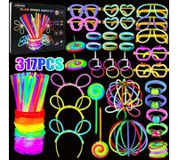 AQXONG 317 Pièces Bâtonnets Lumineux pour Enfants,Bracelet Fluorescent Lumineux,Bracelet Fluo pour Carnaval avec Connecteurs,Pour Halloween,Noël,Anniversaires,Mariage,Fournitures de Fête Sombre