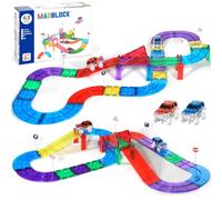 AQXONG 63Pcs Jouet de Bloc de Construction Magnétique de Course sur Piste, Jouets de Blocs de Construction Magnétiques, Bloc Magnétique Jouet avec LED Racing pour Enfants Convient pour 3+ Enfants
