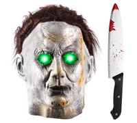 AQXONG Masque de Michael Myers, Masque d'horreur en Silicone avec Lumière LED, Couteau en Plastique, Masques d'Halloween pour Adultes, Masques Dhorreur Cosplay, Masques D'horreur pour Adultes