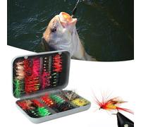 aqxreight 100 Pièces Kit de Mouches de Pêche à la Mouche Assortiment de de Pêche à la Sèche et Humide avec Boîte à Truite Bar Tout Outil équipé de Truites Robustes sont des Leurres de Qui Attirent