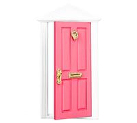 aqxreight 112 Porte de Fée en Bois Miniature pour Maison de Poupée Fabriquée à la Main en Bois de Bouleau Porte de Fée à Petites Dents avec Bords et Couleurs Vives Accessoires et Cadeaux (Rose Rouge)
