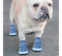 aqxreight 4 Pièces Bleu Antidérapant Chien de Compagnie Chaussures en Tissu Doux en Plein Air Respirant Chiot Baskets Chaussures de Chien Mignonnes et Belles de Sport pour pour Animaux de Compagnie