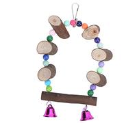 aqxreight Balançoire en Bois pour Oiseaux de Petite et Moyenne Taille, Pont Suspendu en Bois avec Perles et Cloches Colorées, Crochet en Fil de Fer Robuste pour Perruches, Calopsittes, Perruches (S