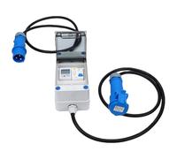 aqxreight Compteur D'énergie Mobile, Compteur d'électricité Portable avec écran LCD en Temps Réel, Mémoire de Mise Hors Tension, Câbles en Caoutchouc de 1,4 M, IP67 pour Camping-car,