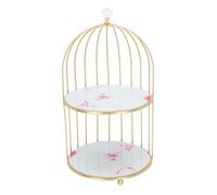 aqxreight Étagère de Rangement de Salle de Bain à Double Couche, Oiseau avec Cadre doré et Base Blanche pour Comptoir, Coiffeuse (Motif de Pierre Rose)