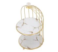 aqxreight Étagère de Rangement de Salle de Bain à Double Couche, Oiseau avec Cadre doré et Base Blanche pour Comptoir, Coiffeuse (Blanc avec Motifs dorés)