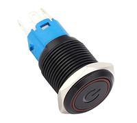 aqxreight Lot de 2 Interrupteurs à Bouton-poussoir en Métal Noir IP65 Autobloquant avec Indicateur LED 16 Mm Boîtier en Acier Inoxydable pour Applications Industrielles et de Bricolage (12 V CC)