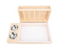 aqxreight Mangeoire à Foin pour Lapin avec Bac à Litière, 2 Bols en Acier Inoxydable, Mangeoire en Bois Anti-désordre pour Chinchillas, Hamsters, Petits Animaux