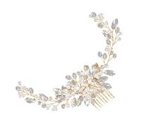 aqxreight Peigne à Cheveux de Mariée en Perles de Cristal, Pièces de Cheveux élégantes et Pliables en Perles, Accessoires pour de Mariage, Feuilles d'or pour une Mariée Entourée et des Morceaux de