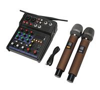 aqxreight Petit Mélangeur Stéréo à 4 Canaux avec 2 Microphones sans Fil Processeur Stéréo Familial pour la Diffusion en Direct, il Convient à une Utilisation dans une Petite Maison pour un