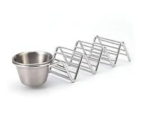 aqxreight Porte-taco en Acier Inoxydable avec Tasse de Sauce - 3 Grilles en V Grid pour la Maison et le Restaurant (avec saucière)