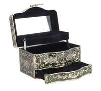 aqxreight R Boîte de Bijoux à Trois Couches Construit Miroir Magnifique Boucles d'oreilles Boîte au Trésor de Bijoux Rectangulaires Vintage pour Les Femmes et Les Filles Gol (Vert Antique en cuivre)
