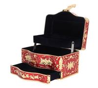 aqxreight R Boîte de Bijoux à Trois Couches Construit Miroir Magnifique Boucles d'oreilles Boîte au Trésor de Bijoux Rectangulaires Vintage pour Les Femmes et Les Filles Gol (Garniture Rouge dorée)