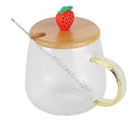 aqxreight Tasse en Verre à Haute Teneur en Borosilicate, Résistante à la Chaleur, avec Cuillère en Acier Inoxydable, Couvercle en Bambou, pour la Maison et le Bureau, Verres (Fraise)