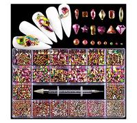 Aqxyedc 1 boîte de 2800 luxueux nail art kit de décoration en ramines 3d ongles alliés glamour diamant accessoire de clous à cristal mélangé avec 1 stylo wanglan(Color:Rainbow)