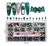 Aqxyedc 1 box 2500pcs Kit de strass de luxe Kit de plats à clous nail nail étincelant de luxe étincelant avec 1 stylo for décorations d'ongles wanglan(Color:Green 2500pcs)
