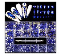 Aqxyedc 1 box 2500pcs Kit de strass de luxe Kit de plats à clous nail nail étincelant de luxe étincelant avec 1 stylo for décorations d'ongles wanglan(Color:Blue 2500pcs)