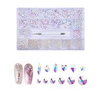Aqxyedc 1 box 2500pcs Kit de strass de luxe Kit de plats à clous nail nail étincelant de luxe étincelant avec 1 stylo for décorations d'ongles wanglan(Color:Transparent AB)
