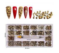 Aqxyedc 1 box 2500pcs Kit de strass de luxe Kit de plats à clous nail nail étincelant de luxe étincelant avec 1 stylo for décorations d'ongles wanglan(Color:Gold 2500pcs)