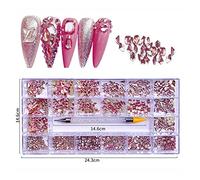 Aqxyedc 1 box 2500pcs Kit de strass de luxe Kit de plats à clous nail nail étincelant de luxe étincelant avec 1 stylo for décorations d'ongles wanglan(Color:Pink 2500pcs)