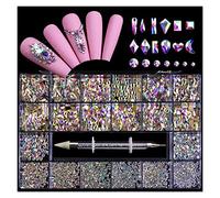 Aqxyedc 1 box 2500pcs Kit de strass de luxe Kit de plats à clous nail nail étincelant de luxe étincelant avec 1 stylo for décorations d'ongles wanglan(Color:AB 2500pcs)