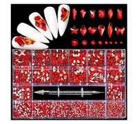 Aqxyedc 1 box 2500pcs Kit de strass de luxe Kit de plats à clous nail nail étincelant de luxe étincelant avec 1 stylo for décorations d'ongles wanglan(Color:Red 2500pcs)