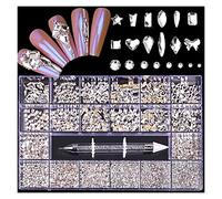 Aqxyedc 1 box 2500pcs Kit de strass de luxe Kit de plats à clous nail nail étincelant de luxe étincelant avec 1 stylo for décorations d'ongles wanglan(Color:Crytal 2500pcs)