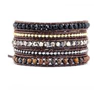 Aqxyedc 5 brins Pierres Naturelles Perles en métal Bracelet en Cuir Bracelet perlé Bracelet Punk Couple wanglan(Woman Size)